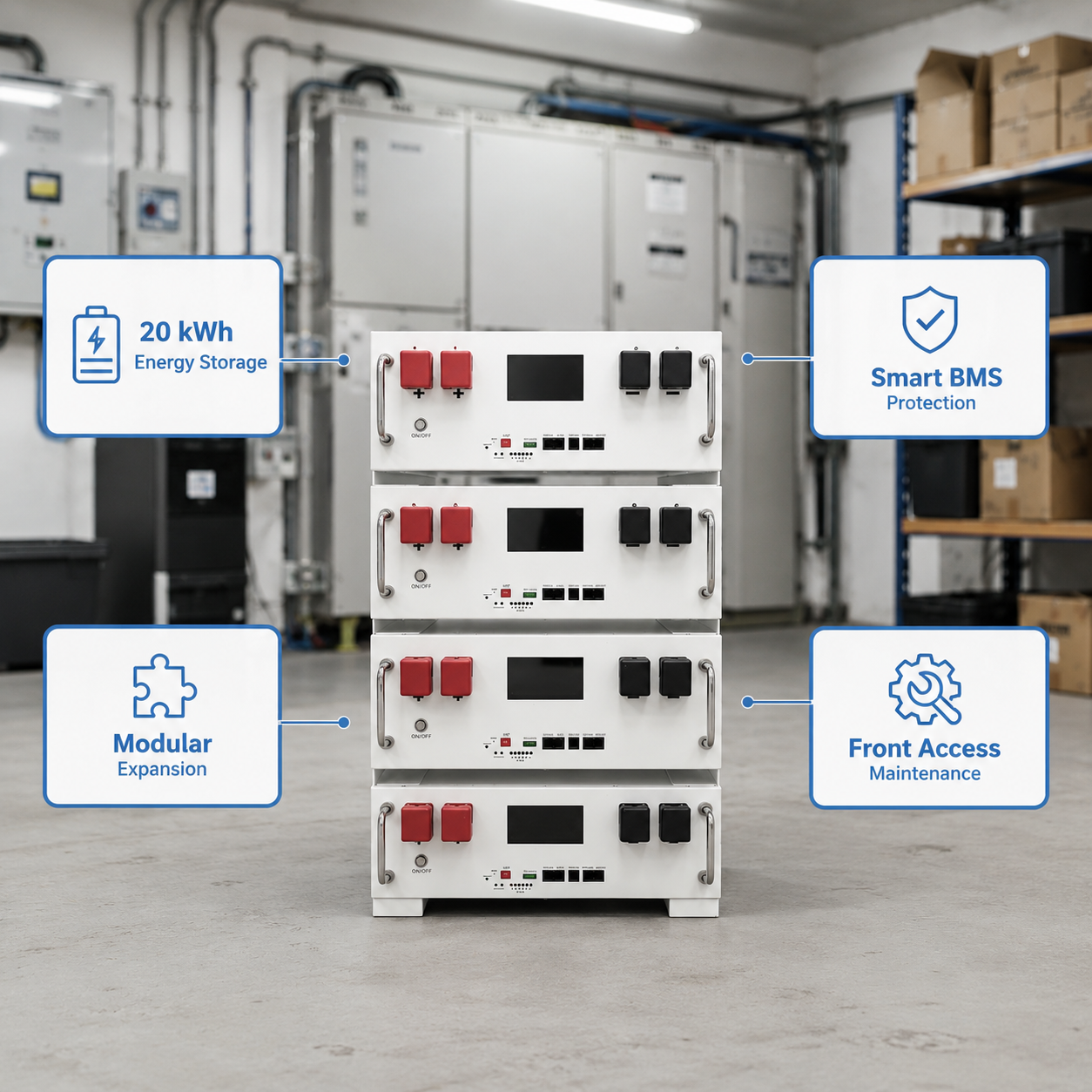 20kWh Small Commercial Industrial Energy Storage System BESS IP54 Waterproof Outdoor Solar PV LiFePO4 Battery Cabinet Smart BMS