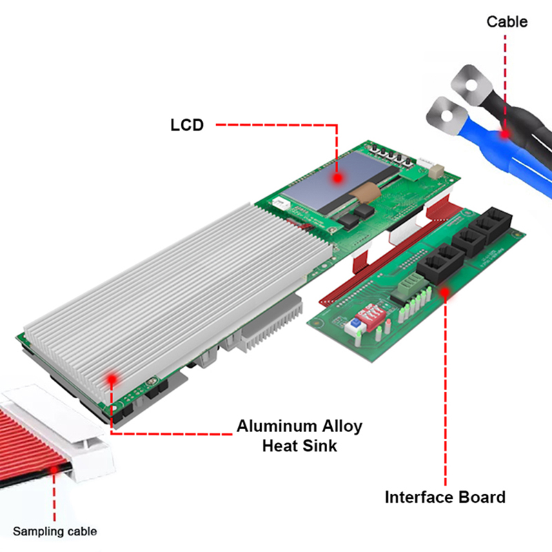 Smart BMS with BT 16S 51.2V 100A 200A Lithium Lifepo4 Battery BMS For RS485 balance parallel inverter solar home energy system