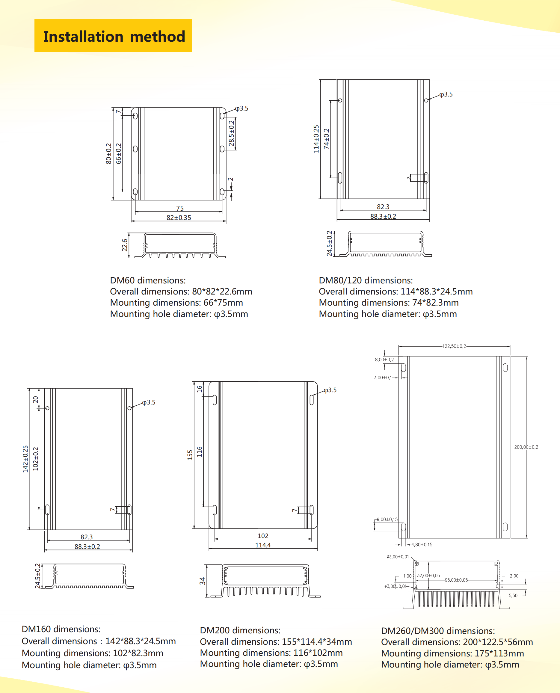 Product Dimensions Chart