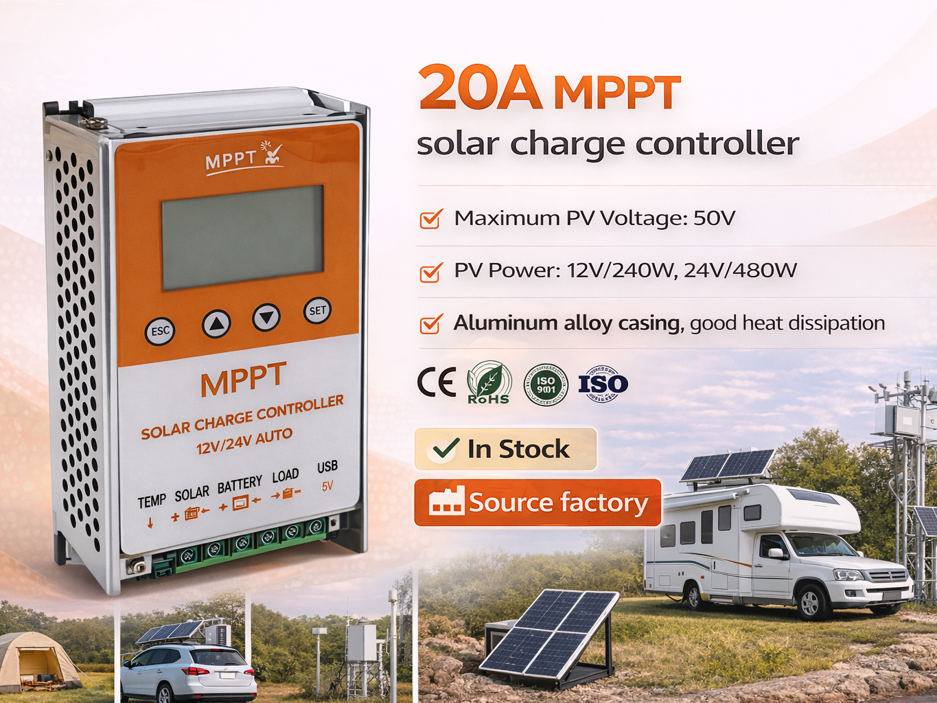 Sunchonglic 12V/24V Auto MPPT Solar Charge Controller, 98% Efficiency 10A-60A Regulator for Lithium/GEL Battery