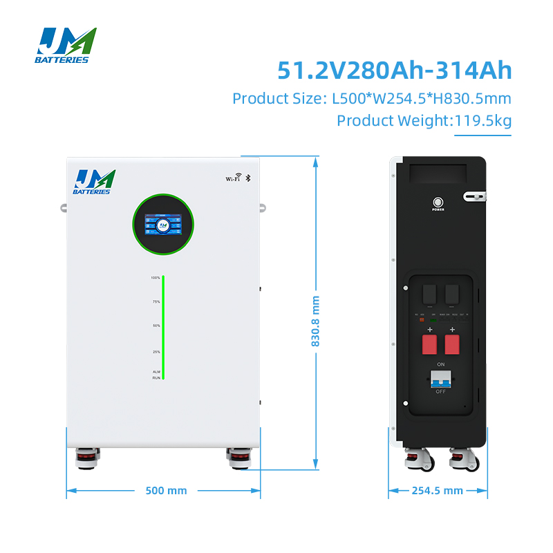 JM Factory Wholesale 51.2V 280Ah 14.3kWh 15kWh Floor-mounted LiFePO4 Battery 48V 300Ah 314Ah 15kWh Home Energy Storage System