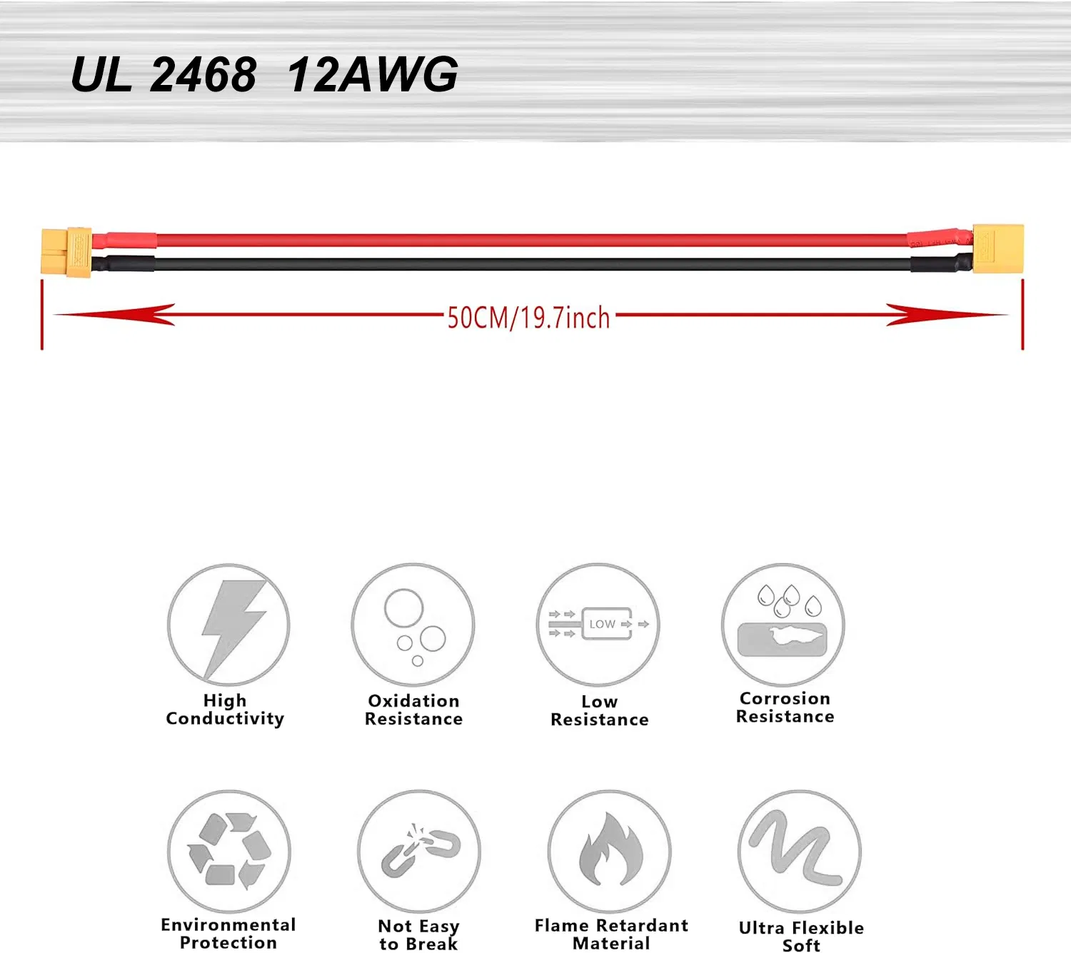Xt60 Cable Wire Male to Female Adapter Connector Converter Plug for RC Battery Lipo Battery Pack Solar Generator Portable Power Stat