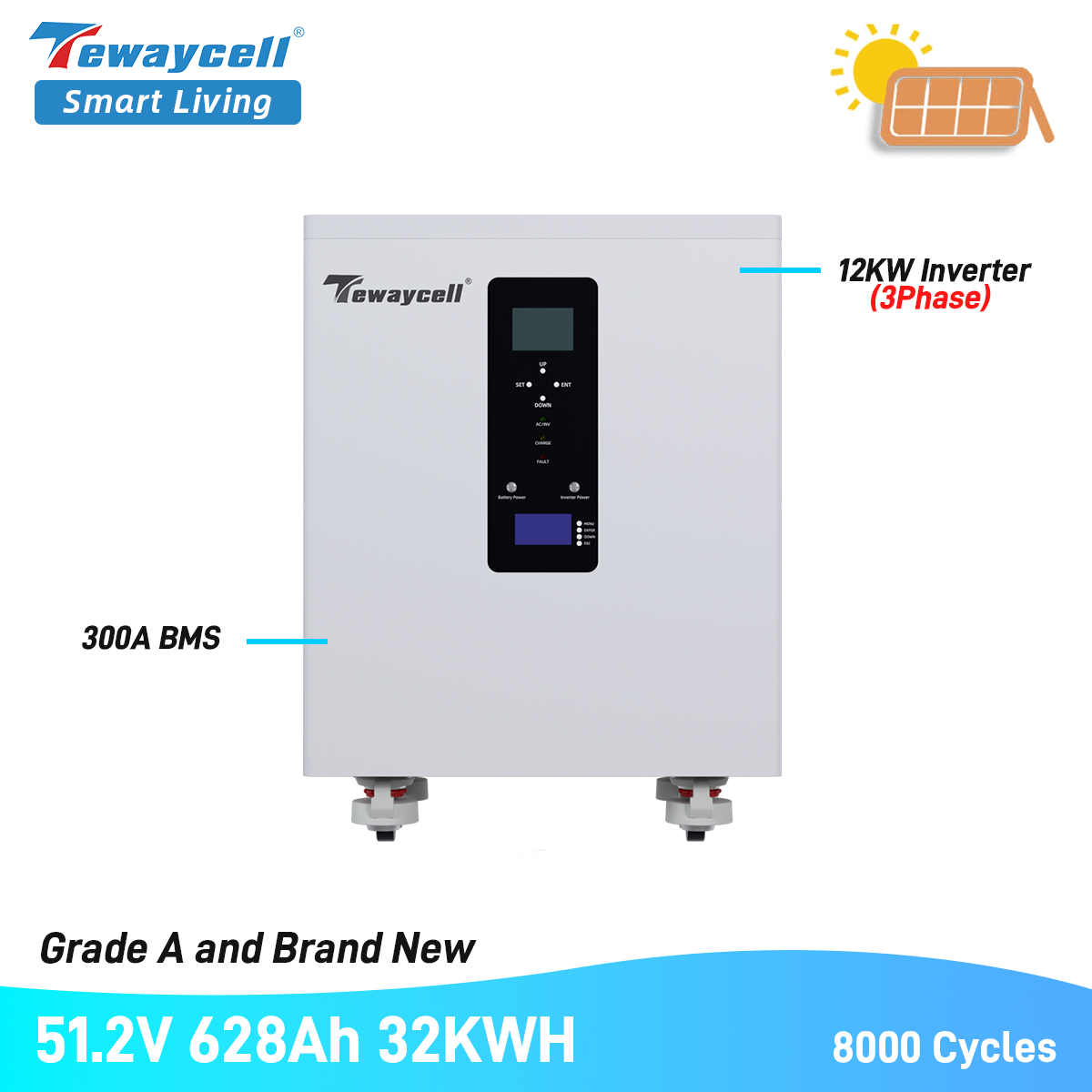 DDP Delivery-All in One 51.2v 628Ah 314Ah 32kwh 16kwh with 3phase 10kw/12kw Inverter Battery Mobile Solar Energy Storage System