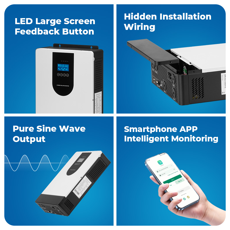 Kungf Solar 4KW Hybrid Solar Inverter UPS Pure Sine Wave With Single Phase Output For Supporting Lithium Battery