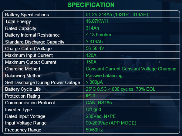 6kw+16kwh Solar Energy System - Home Photovoltaic Energy Storage Integrated Unit - 16KWh LiFePO4 Battery - Inverter 6KW