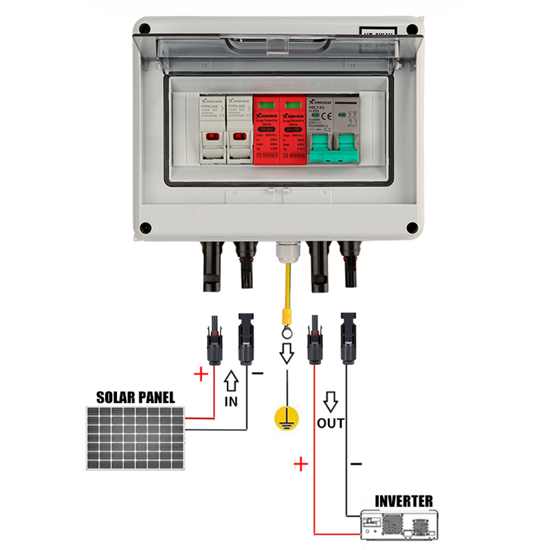 XIONGSOLAR IP65 1in1out 600V DC Solar PV Combiner Junction Box with 15A Input and 63A Circuit Breaker Weatherproof