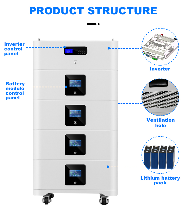 All In One Stacked Lifepo4 Battery Solar Energy Storage Power System Home 48v 51.2v 50kwh Stacked Lifepo4 Battery