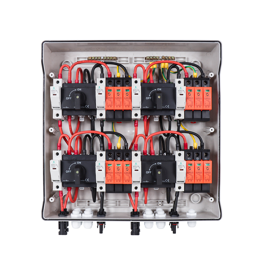 WSDB-PV4/4 1000V 4 in 4 Out 4 String 32A Photovoltaic Array Solar PV Combiner Box for off Grid Solar Panel Energy System