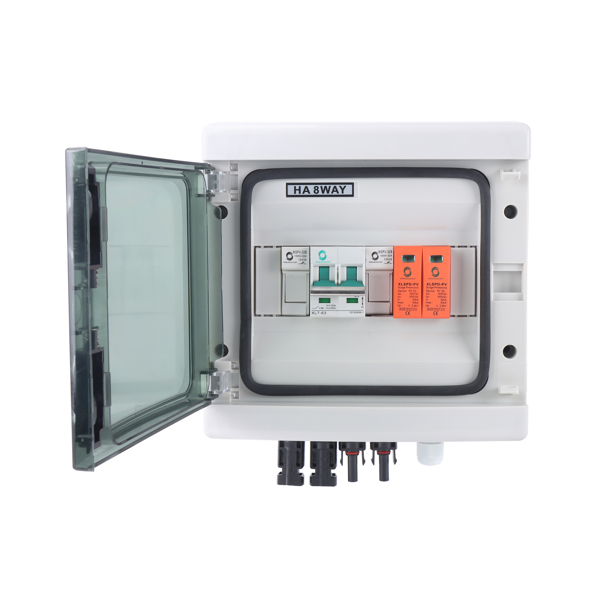 WSDB-PV1/1 IP65 1/2/3/4/ in 1/2/3/4/ OUT 1/2/3/4 Strings Array 16A 500V 1000V 1500V DC Solar PV Combiner Box for Solar System