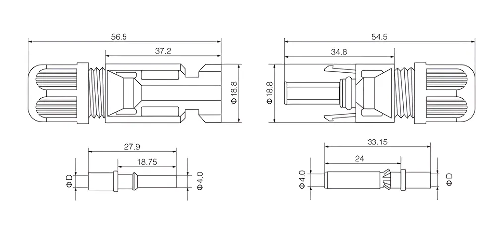 Waterproof Solar Cable Connector Dimensions
