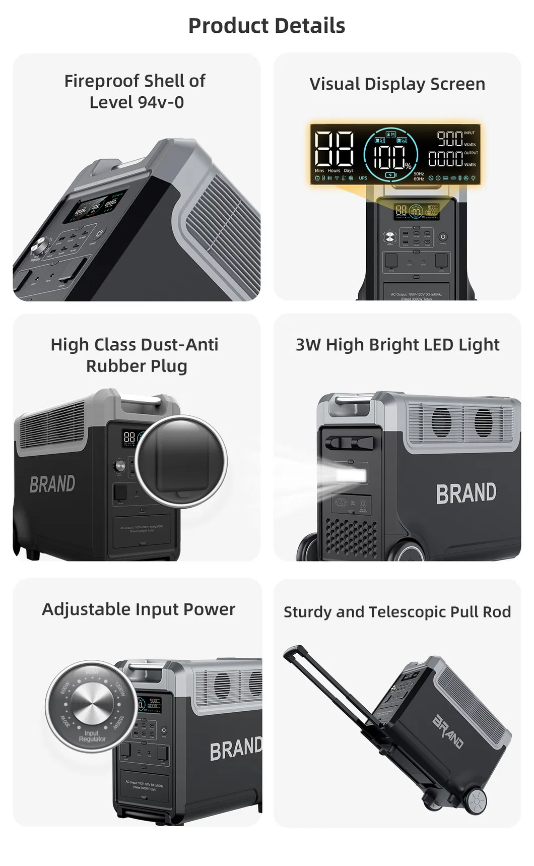 3600W 3840wh LiFePO4 Portable Solar Generator with UPS 2000W Input