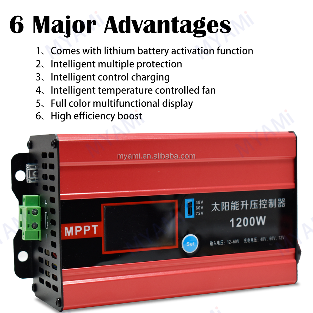 MYAMI Factory Price Boost MPPT Solar Charge Controller 1200W Adjustable 48V/60V/72V 12-60V 30A PV Input with LCD Display