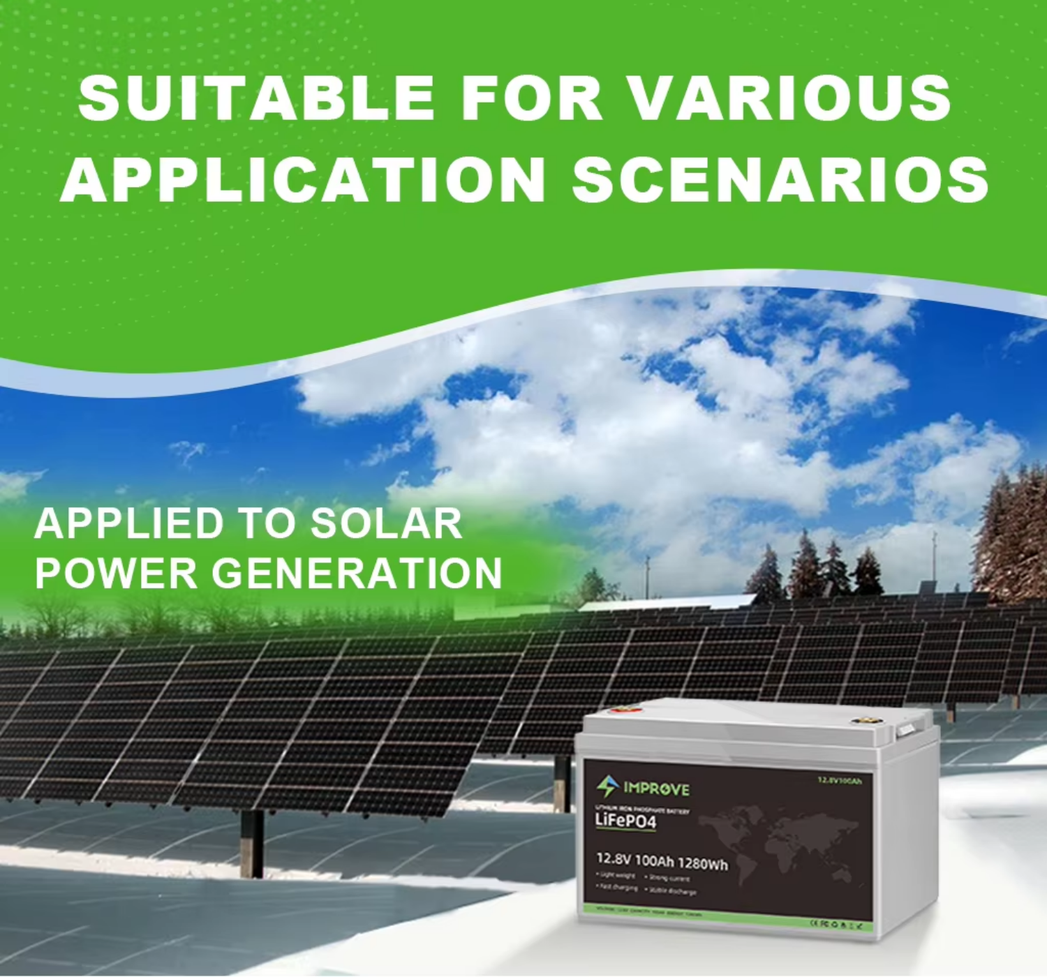 12.8V 100Ah LiFePO4 Lithium Ion Battery CE Smart BMS for Home Appliances Solar Energy Storage Deep Cycle Backup Power