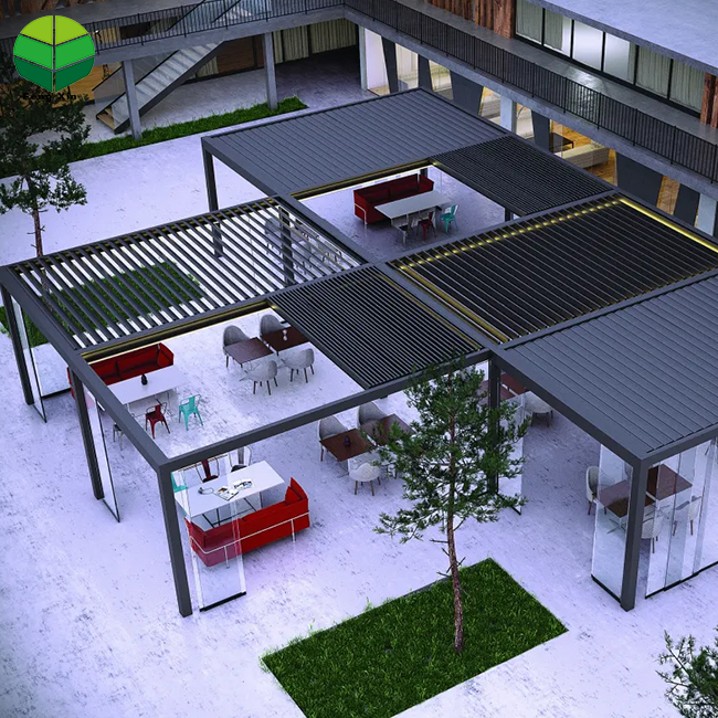 Electric Retractable Pergola Aluminum Waterproof Louvered Roof Fully Automatic Motorized Folding Shade for Outdoor Patio Garden