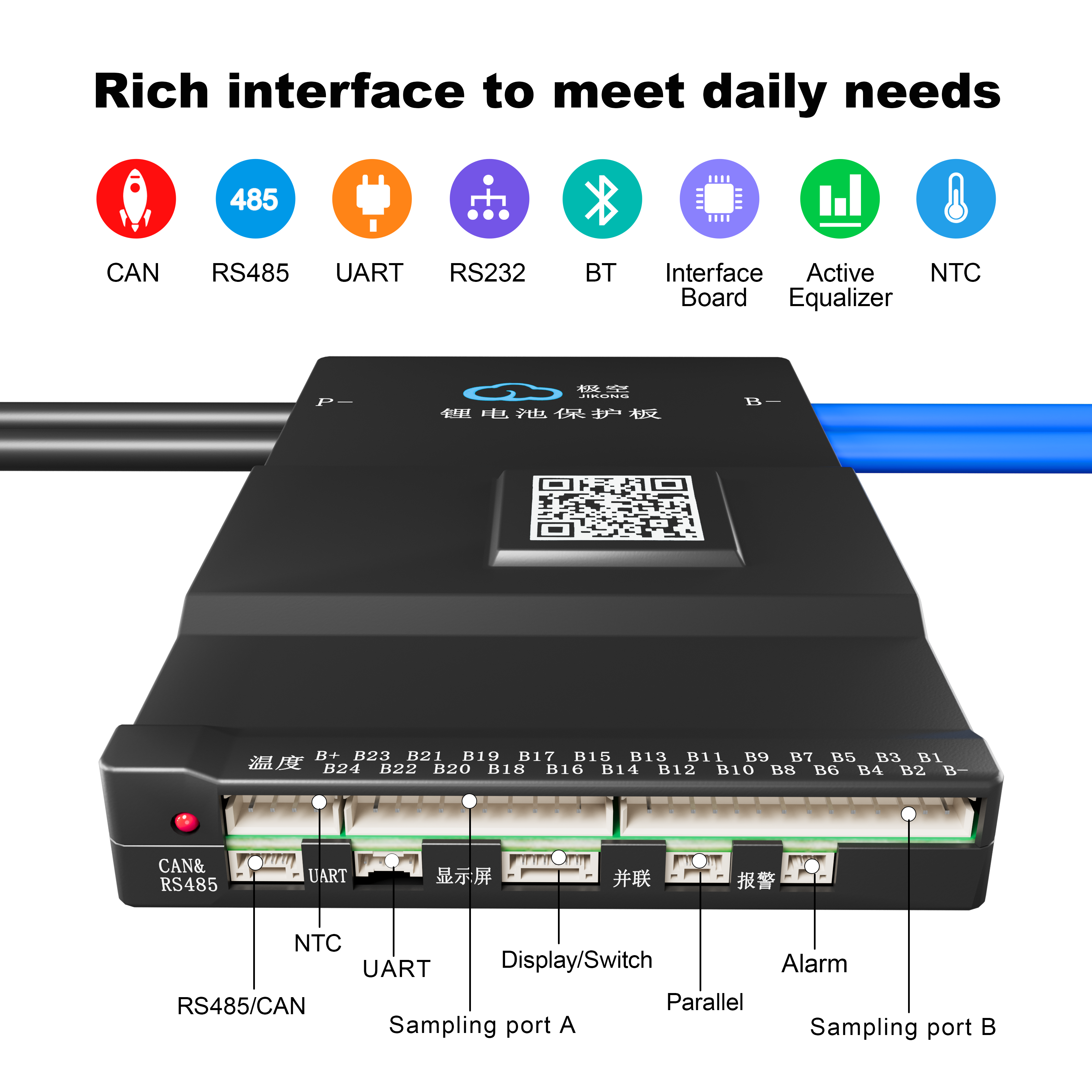 JK BMS 20S Storage System Li-ion LTO Lifepo4 Active BMS Battery Management System with PCB Board Solar Energy 100A