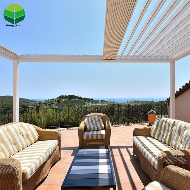 Electric Retractable Pergola Aluminum Waterproof Louvered Roof Fully Automatic Motorized Folding Shade for Outdoor Patio Garden