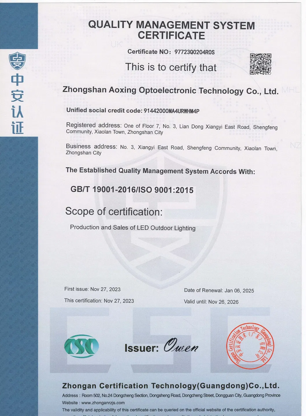 Certification Documents