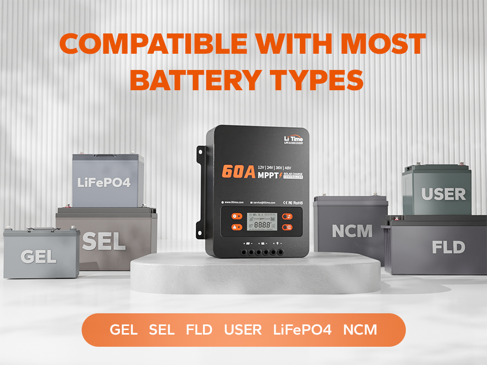 96% Peak Conversion Efficiency Bluetooth Adapter 60A MPPT Solar Charge Controller High Power Solar Charge Controllers