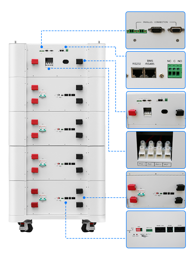 All In One Stacked Lifepo4 Battery Solar Energy Storage Power System Home 48v 51.2v 50kwh Stacked Lifepo4 Battery