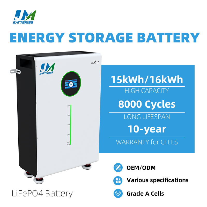 JM Factory Wholesale 51.2V 280Ah 14.3kWh 15kWh Floor-mounted LiFePO4 Battery 48V 300Ah 314Ah 15kWh Home Energy Storage System