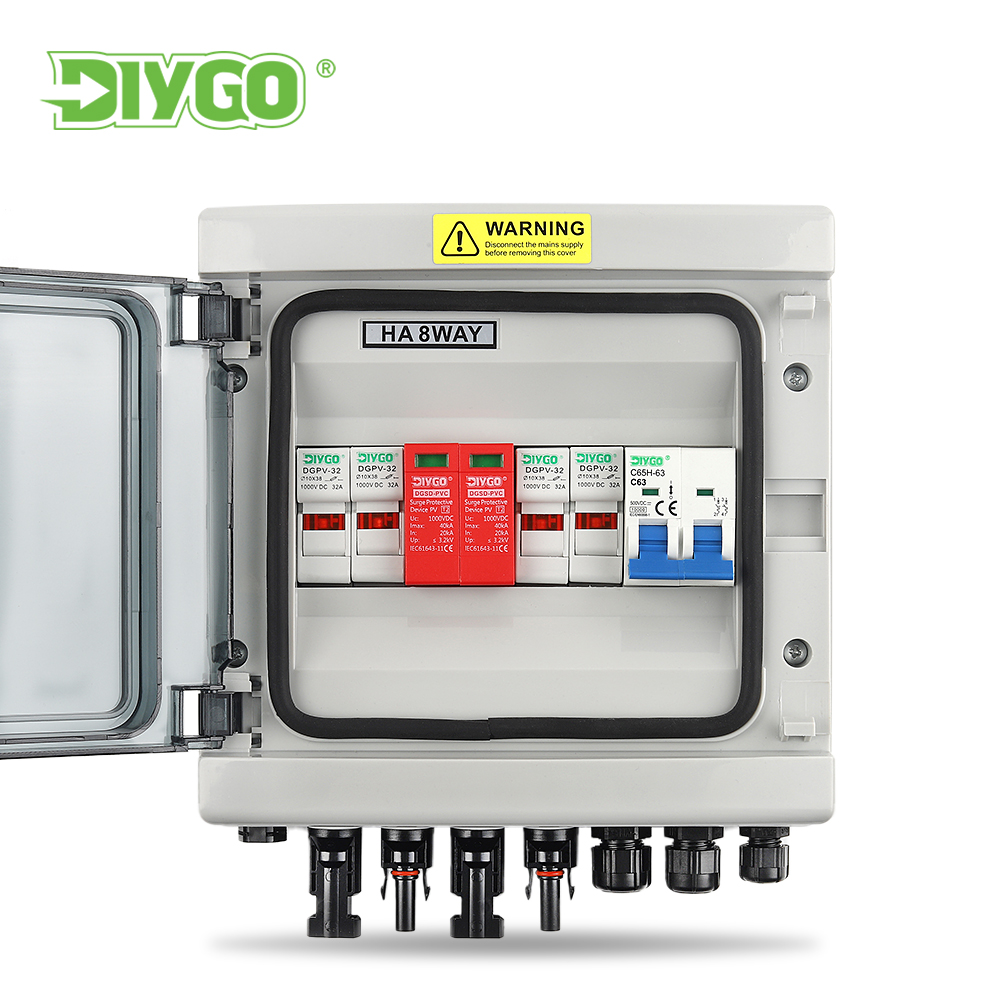 Solar Photovoltaic DC 500V PV Combiner Box With Lightning Protection 2 Input 1 Out Fuse MCB SPD Waterproof Box IP65