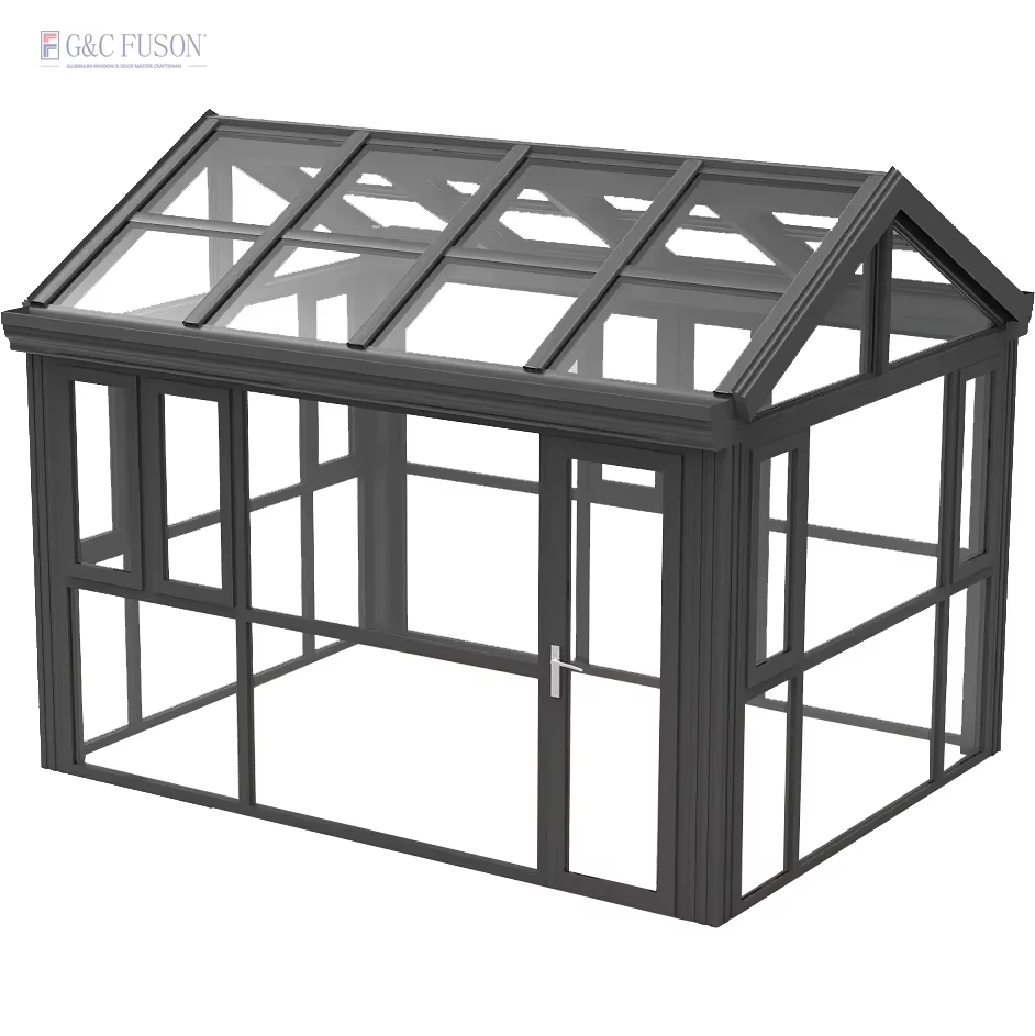 Fuson Hot Sales Modular Prefab Four Season Solarium Hollow Sun House Aluminum Sun Room Solution Glass Sunroom
