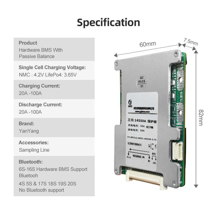 18650 Li-ion 48V 40AH BMS Management System Board 14S NCM Lithium Solar Battery Cell 50A 40PCB/PCBA FR-4 Material