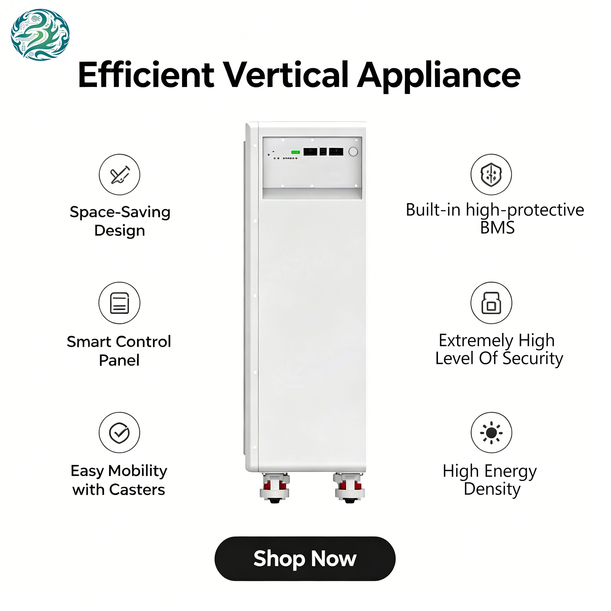 Residential Solar ESS 15.36kWh 51.2V 300Ah LiFePO4 Home Backup Wall Battery Wall-Mounted LiFePO4 Battery