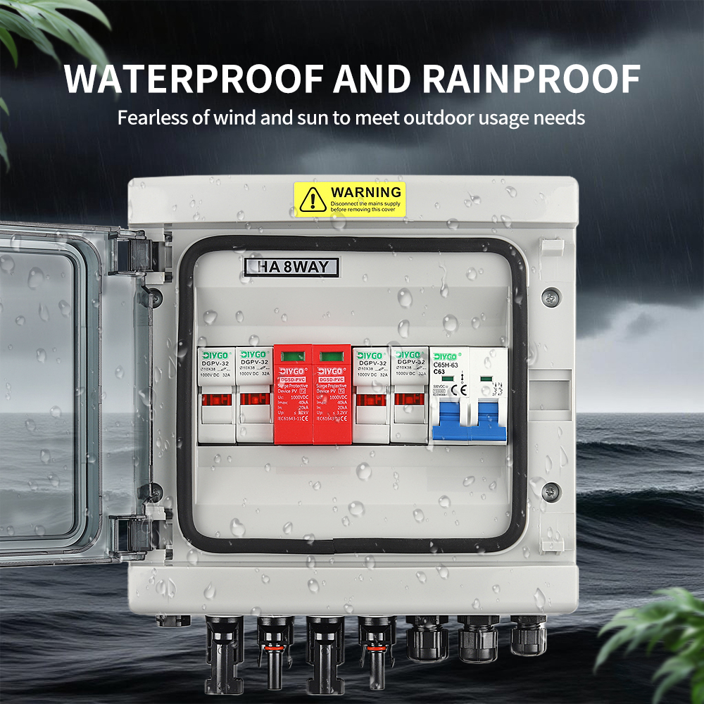 Solar Photovoltaic DC 500V PV Combiner Box With Lightning Protection 2 Input 1 Out Fuse MCB SPD Waterproof Box IP65
