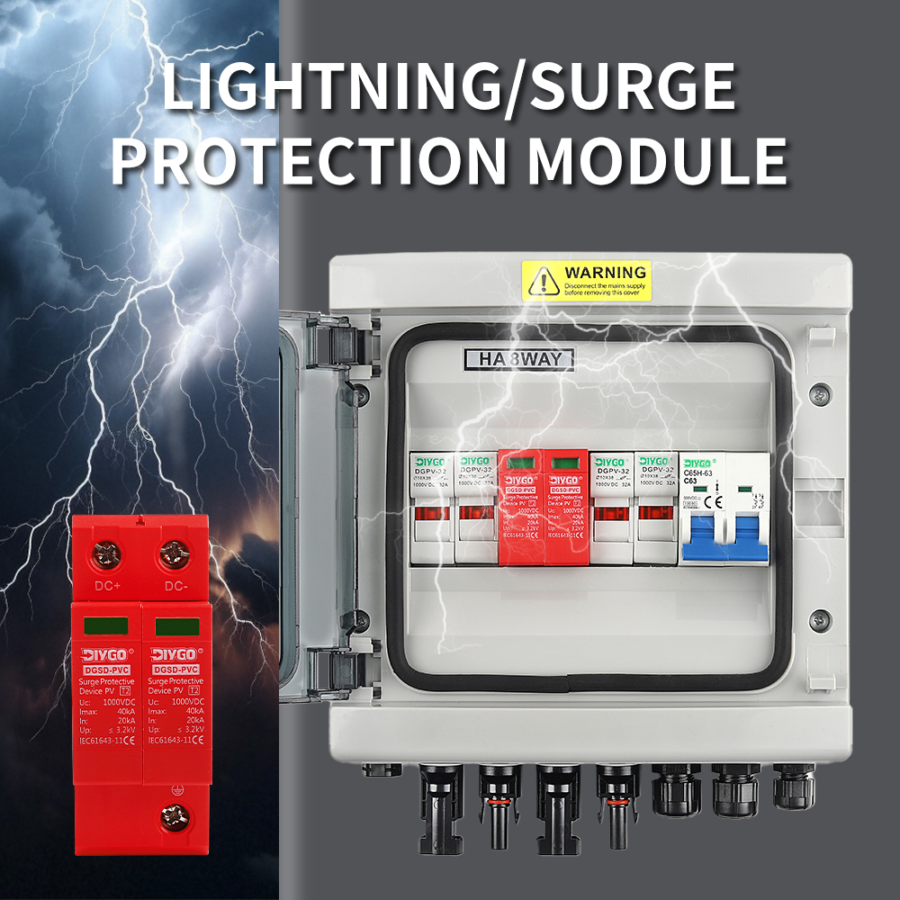 Solar Photovoltaic DC 500V PV Combiner Box With Lightning Protection 2 Input 1 Out Fuse MCB SPD Waterproof Box IP65