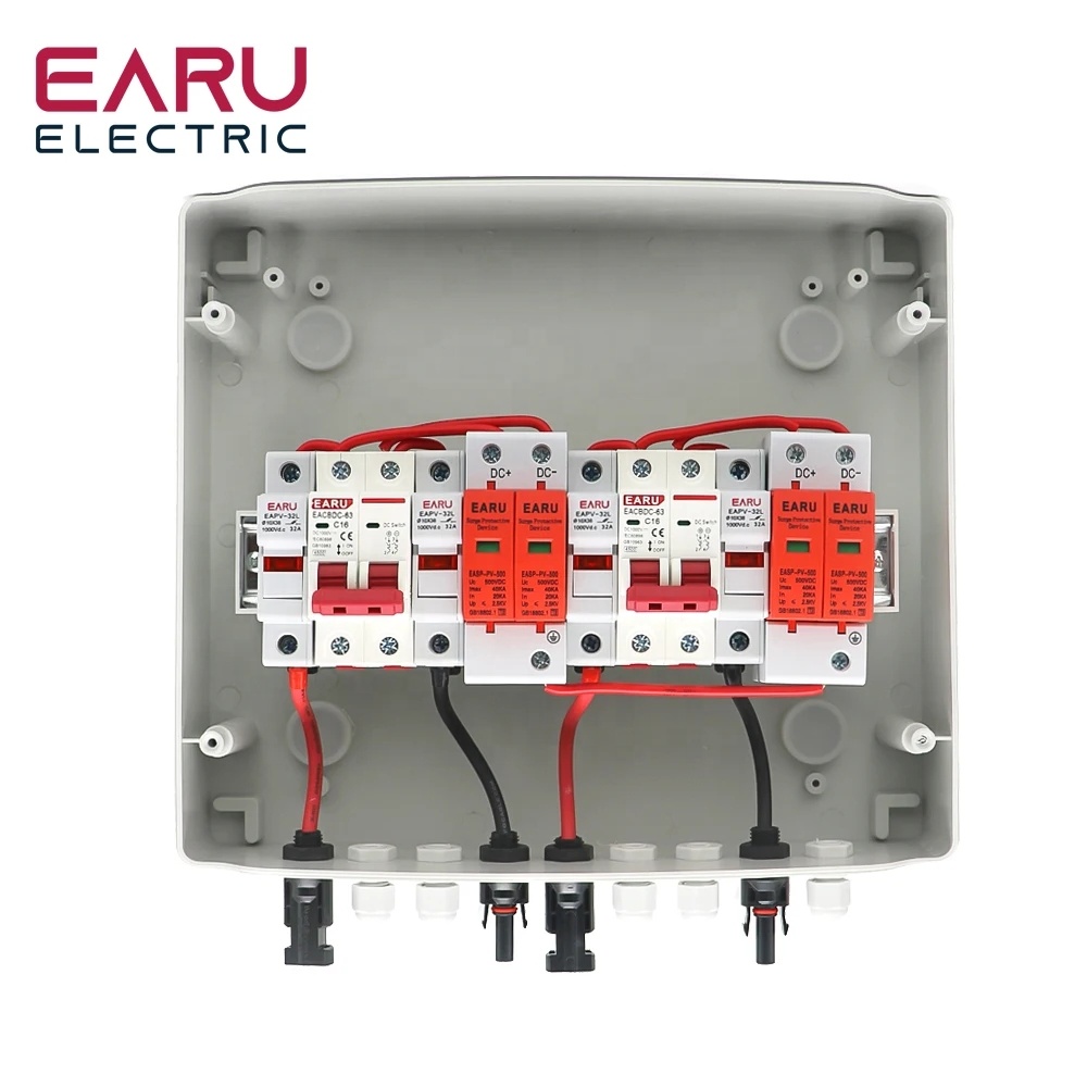 EARU 500V 2 Input 2 Output 2 String for Off Grid Solar Energy System Photovoltaic Array Solar PV Combiner Box DC Circuit Breaker
