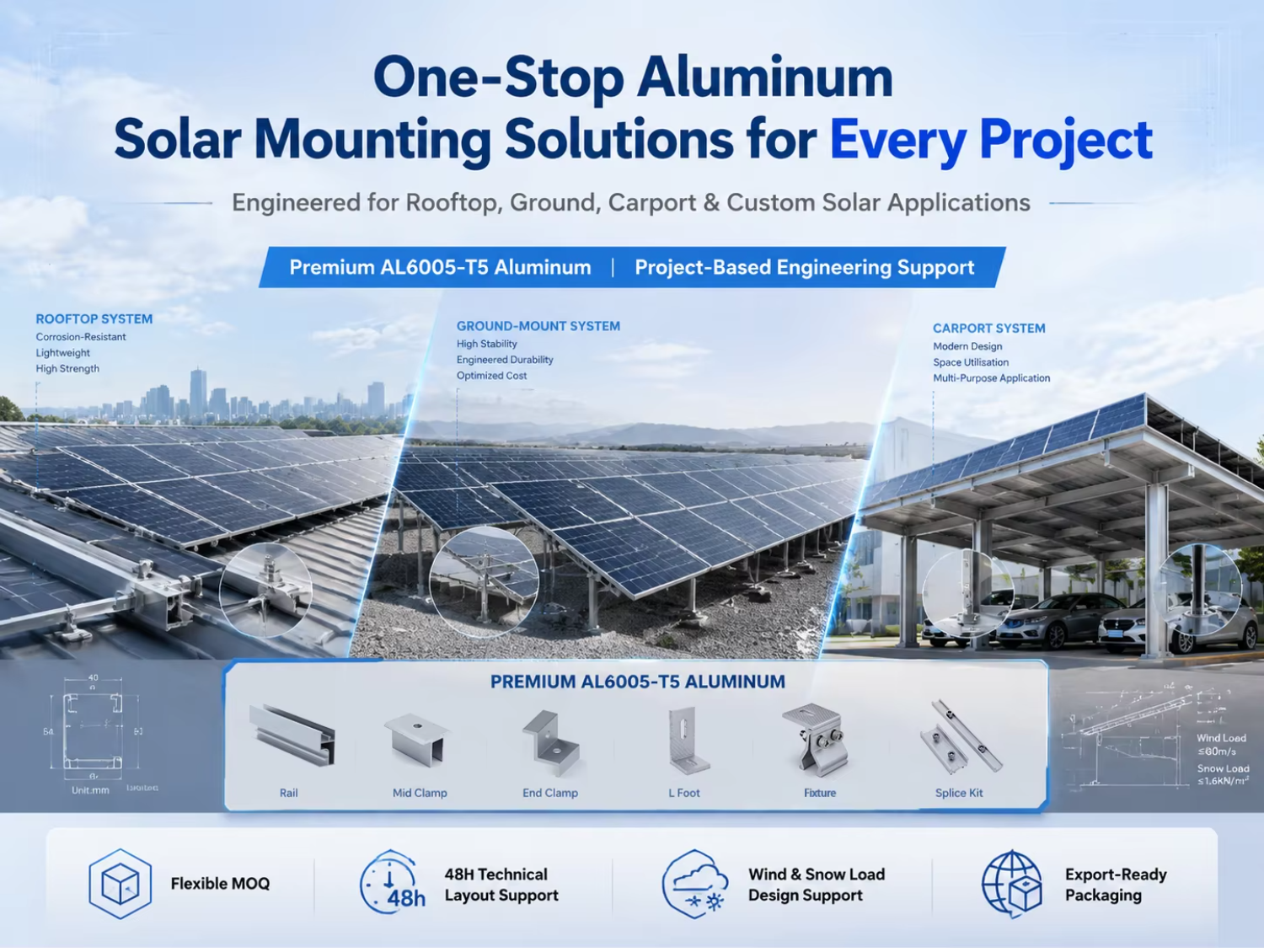 Weatherproof Stainless Steel Solar Mounting Rail for Solar Carport and Ground Mounting Systems-Commercial Solar Installations