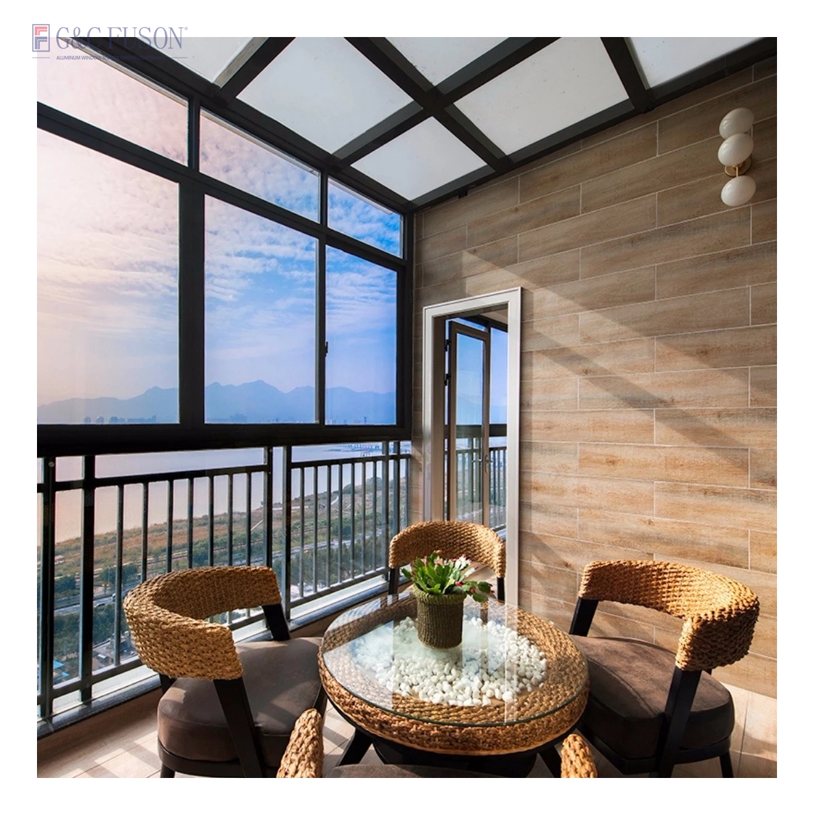 Fuson Hot Sales Modular Prefab Four Season Solarium Hollow Sun House Aluminum Sun Room Solution Glass Sunroom