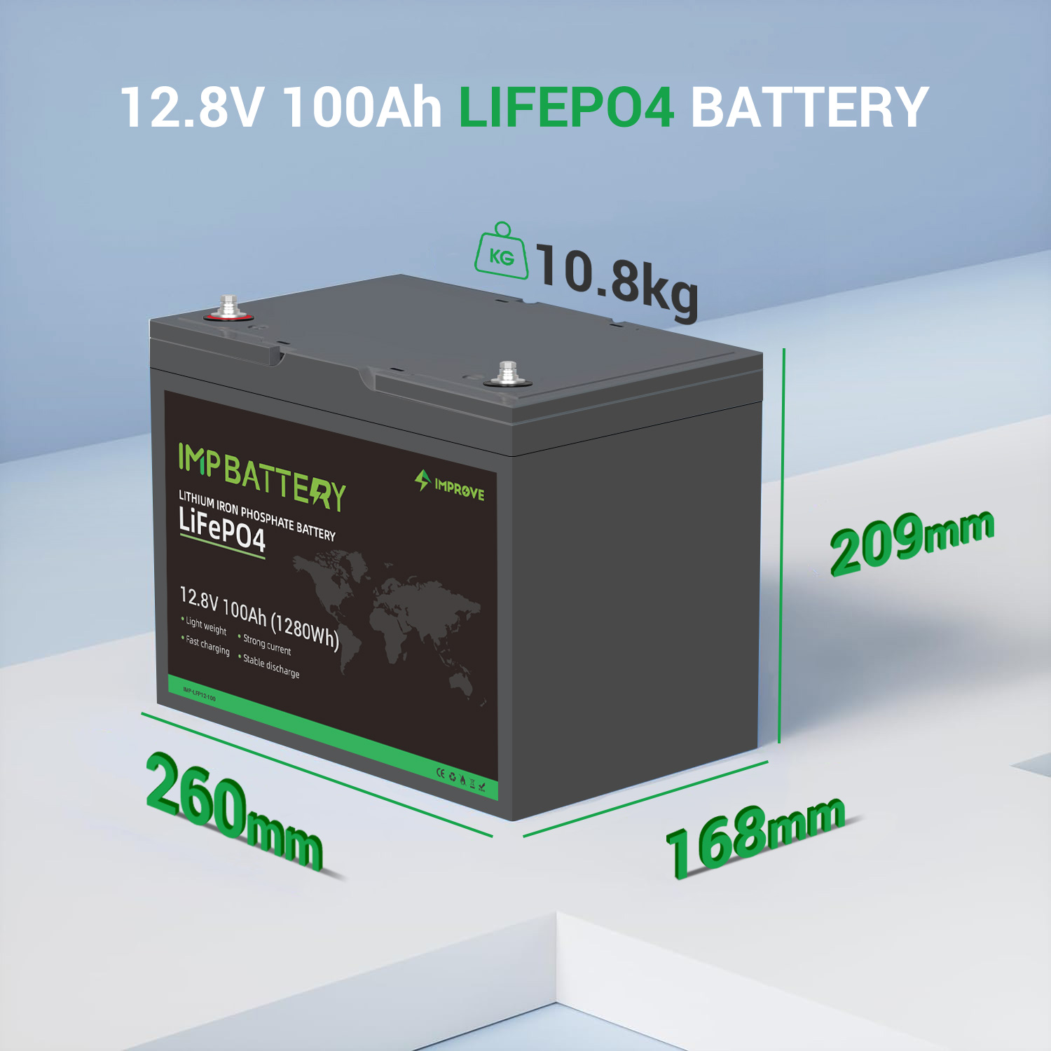 IMPROVE 12.8V 100Ah LiFePO4 Lithium Ion Battery CE Smart BMS For Home Appliances Solar Energy Storage Deep Cycle Backup Power