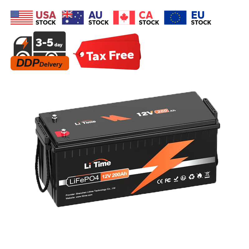 LiTime EU US STOCK Lifepo4 Battery 12v 200ah Battery Solar Lithium Ion Battery Pack for Home Solar Storage System Rv Marine