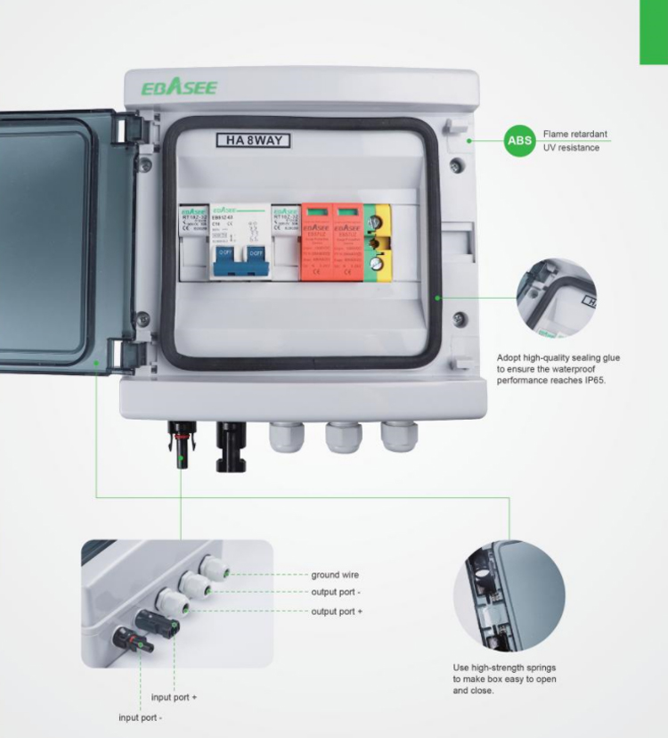 Solar Combiner Box 1 in 1 Out Pv Combiner Box 2 in 2 Out 1000v for Solar System