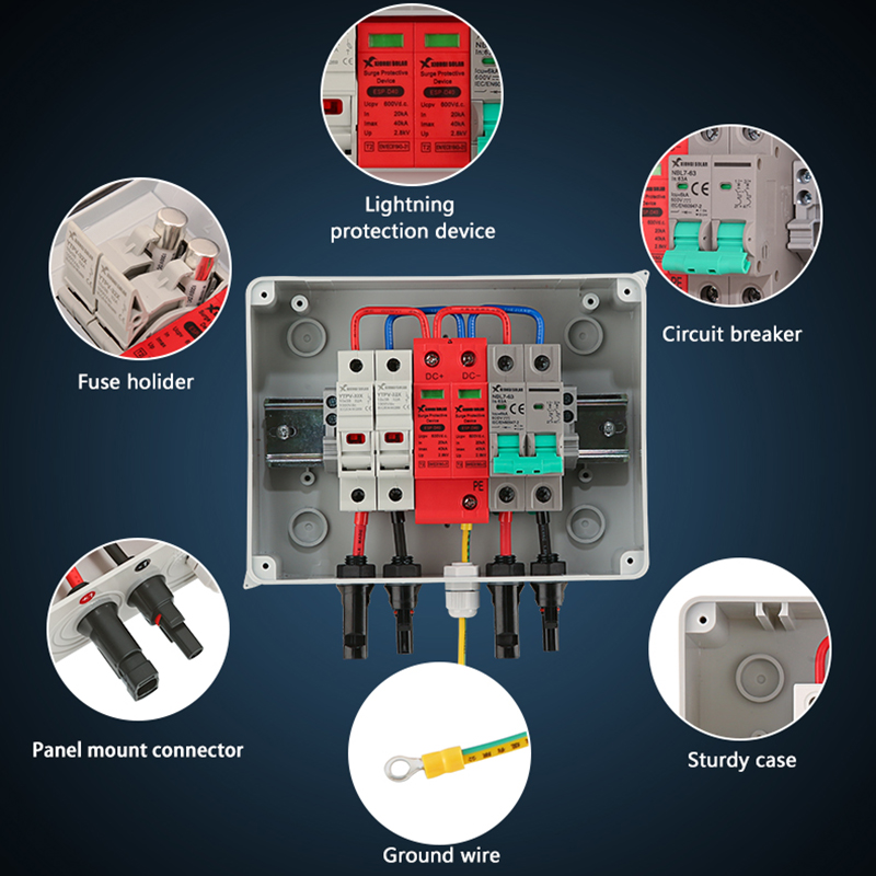 XIONGSOLAR IP65 1in1out 600V DC Solar PV Combiner Junction Box with 15A Input and 63A Circuit Breaker Weatherproof