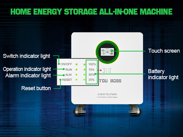 6kw+16kwh Solar Energy System - Home Photovoltaic Energy Storage Integrated Unit - 16KWh LiFePO4 Battery - Inverter 6KW