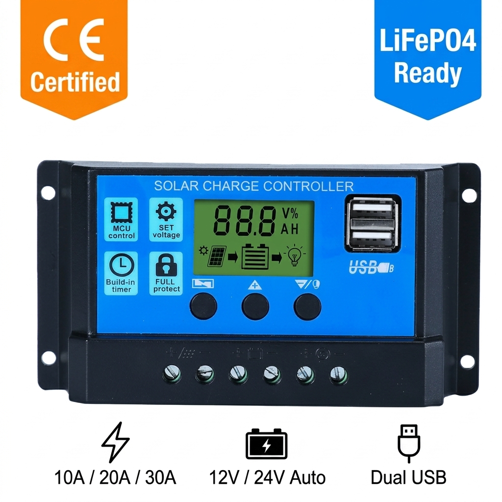 PWM Solar Charge Controller OEM 10A/20A/30A LiFePO4 12V/24V Auto LCD Dual USB CE Off-Grid Solar Regulator SCBOUZEAL