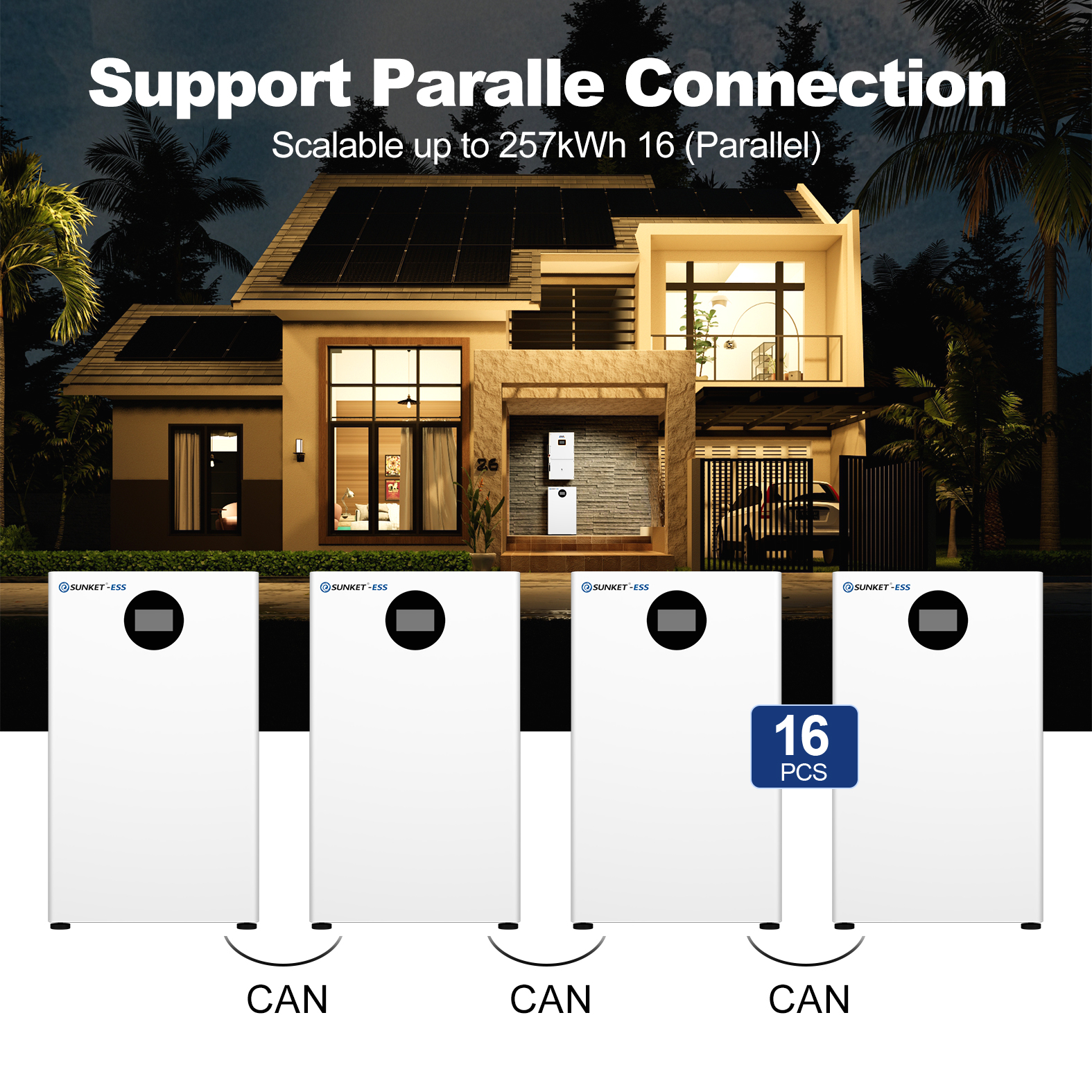 Sunket 16kwh Lifepo4 Battery Solar Panels with Battery and Inverter Lithium Solar Battery 6000 Deep Cycles