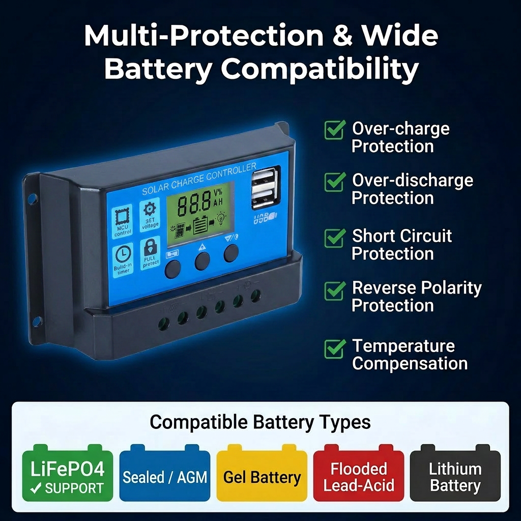 PWM Solar Charge Controller OEM 10A/20A/30A LiFePO4 12V/24V Auto LCD Dual USB CE Off-Grid Solar Regulator SCBOUZEAL