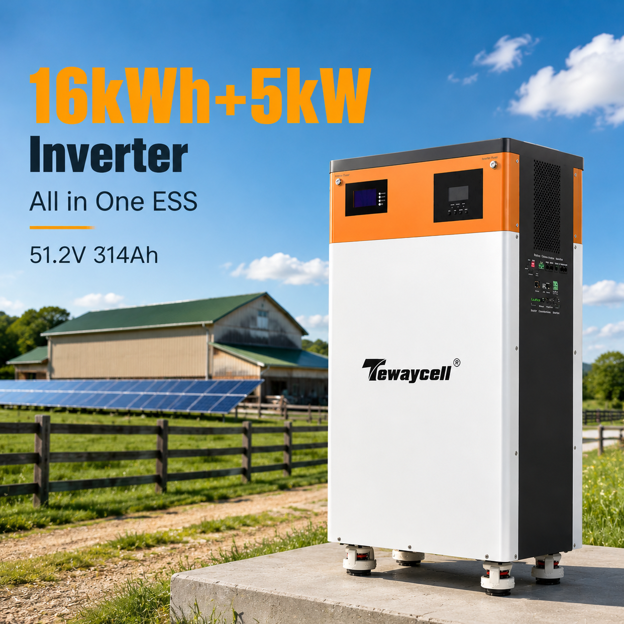 High Capacity 16kWh Lithium Battery 5kW Solar Inverter All One ESS Residential Power Station 51.2V 314Ah LiFePO4 Storage CAN