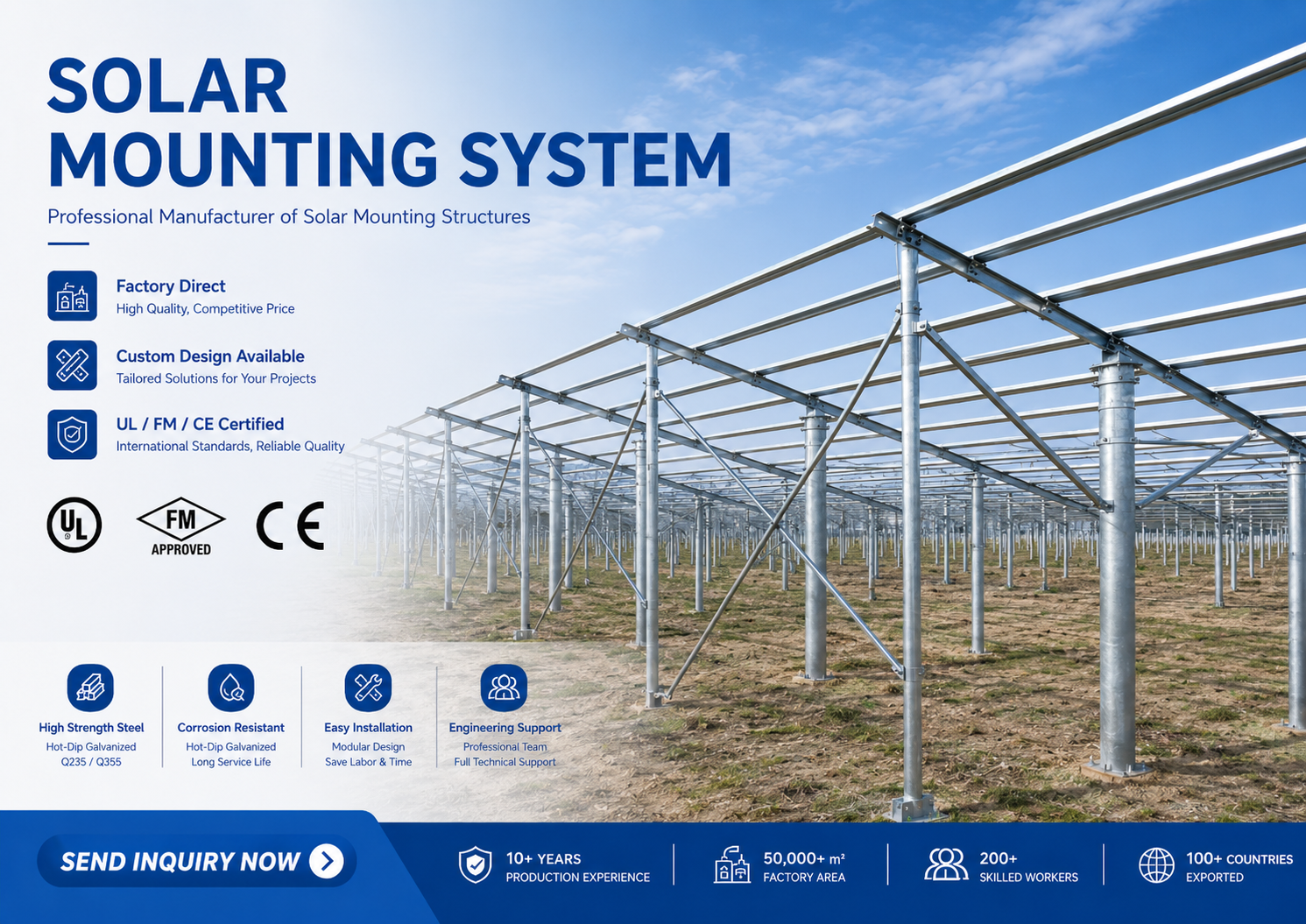 Solar Ground Mounting System Steel Mounting Structure for Utility Photovoltaic Power Plant Engineering
