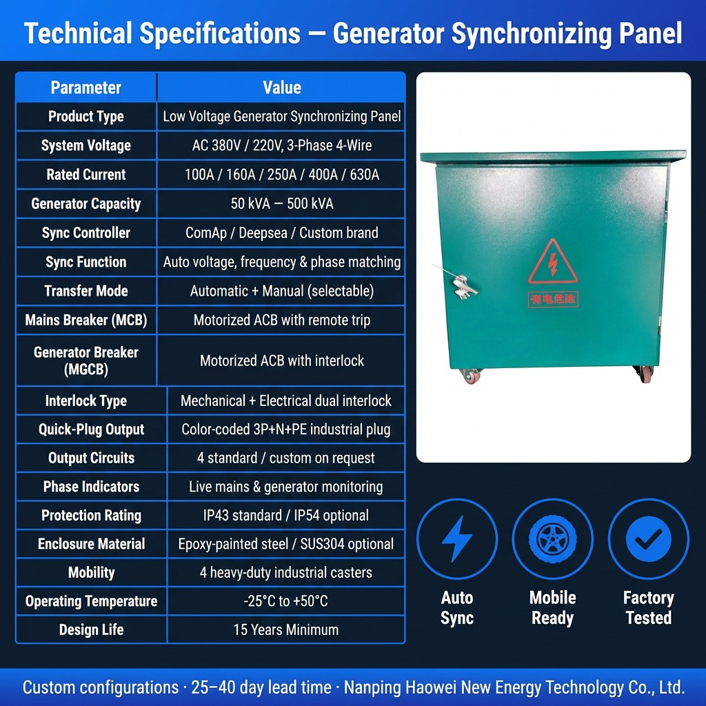 100A-630A Automatic Synchronizing Cabinet Anti-Islanding Generator Parallel Control For Indonesia Solar Farm