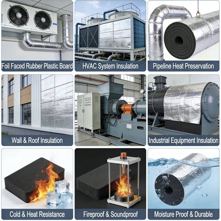 Aluminum Foil Faced Rubber Plastic Insulation Board Heat Waterproof Anticorrosive Panel for Exterior Wall Roof Pipeline