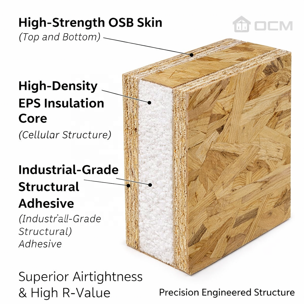 Structural Insulated Sandwich Panels for Exterior Walls Fireproof EPS OSB Board CE Certified Energy Efficient Building Material