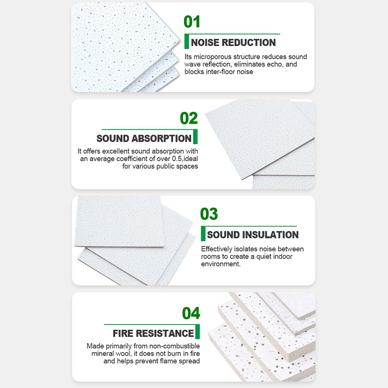 Acoustic Mineral Fiber Ceiling Board Panel for Office School Hospital Suspended Grid Systems for Thermal Insulation