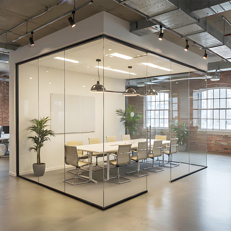Acoustic Frameless Glass Partition Panoramic Office Wall Sound Insulation Tempered Glass Custom Size Modern Design