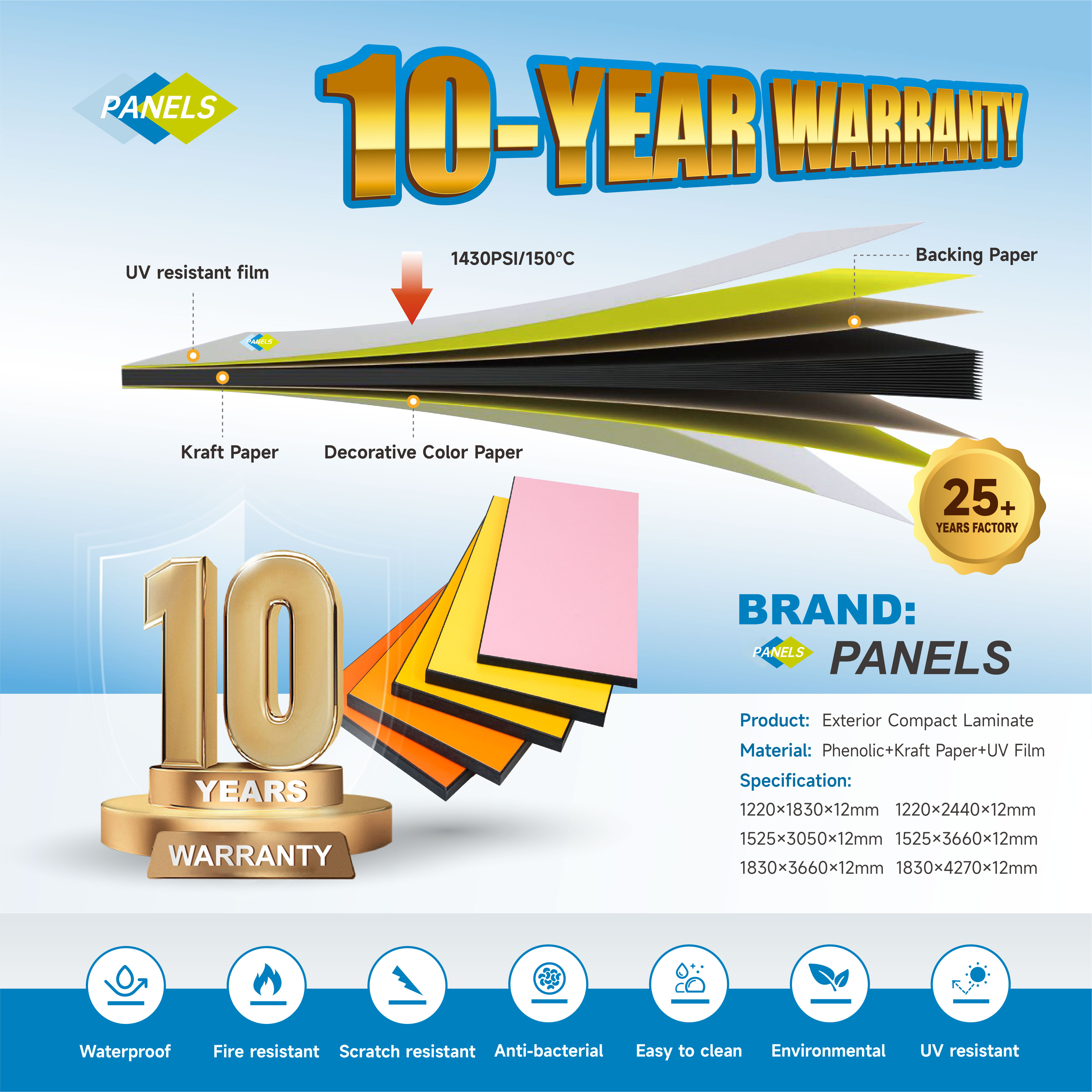 UV Resistant Waterproof Outdoor Wall Cladding Longlasting Decorative Fireproof Anti-uv Exterior Surface Compact Laminate Sheet