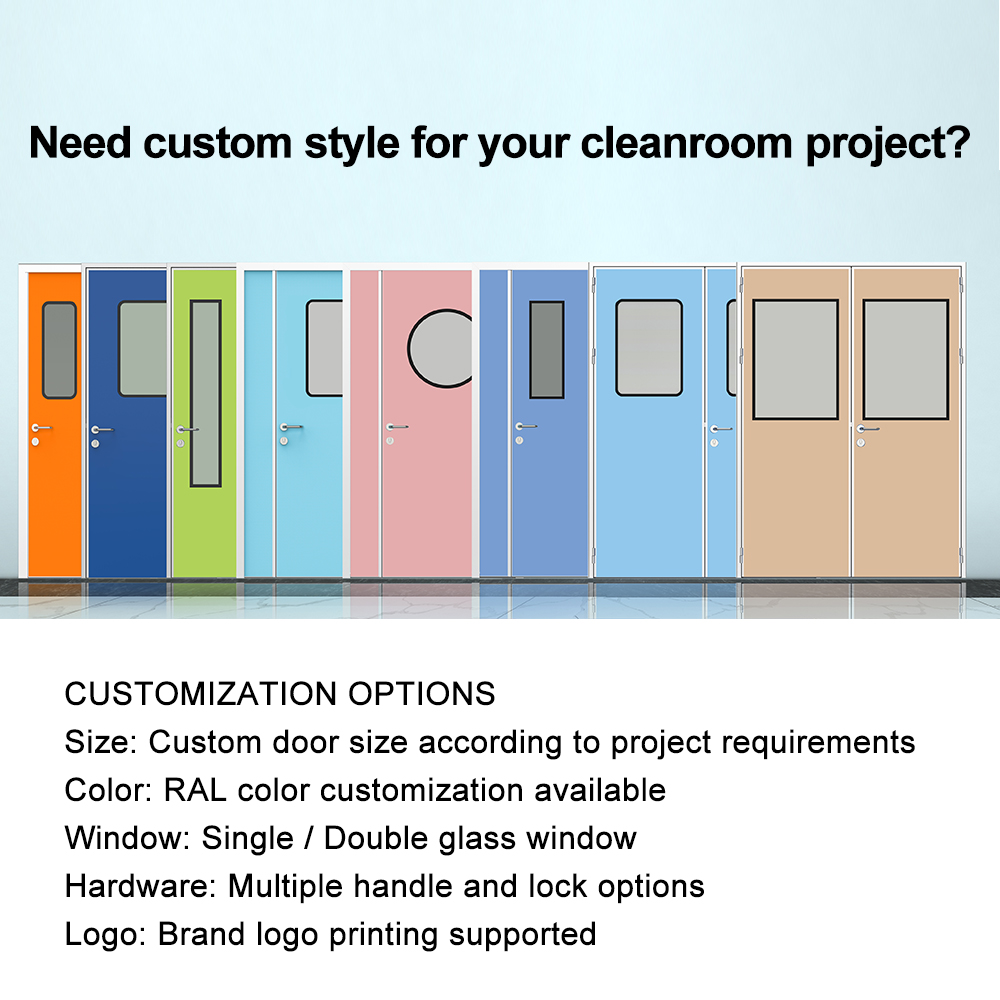 Clean Room Door Aluminum Frame Custom Design Lab Cleanroom Door Fireproof, Airtight, Antibacterial Custom Size Available